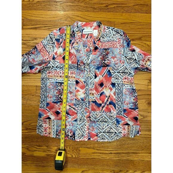 🌼5for$25🌼Alfred Dunner Cotton Pink Blue Patchwork Print Top 3/4 Sleeve - Picture 6 of 8